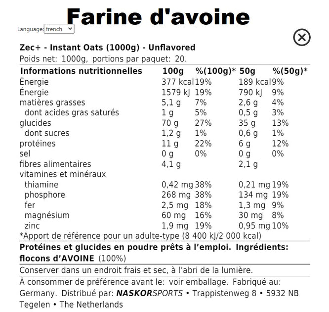 Farine d'Avoine 1kg : le pack de 1 g à Prix Carrefour