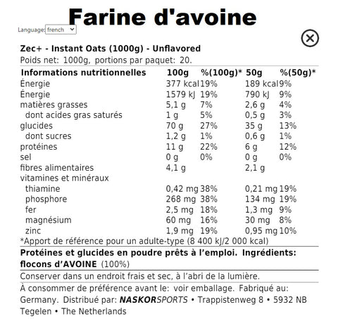 Farine d'avoine 1kg